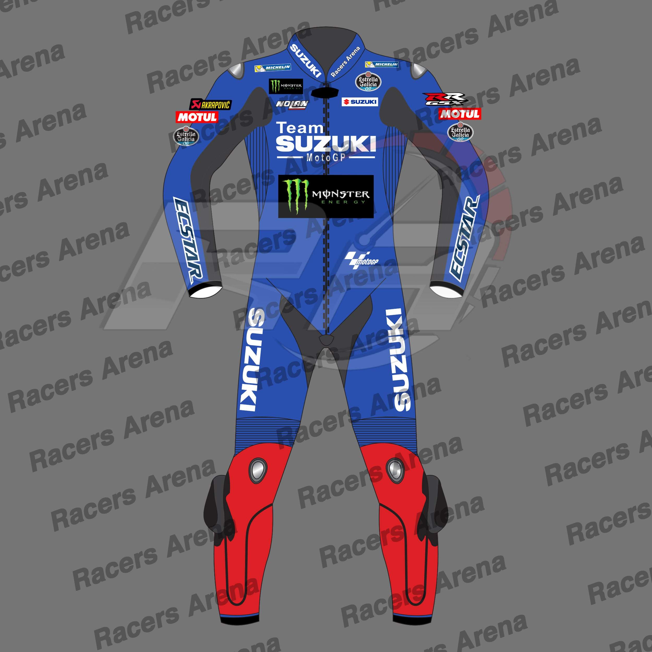 Alex Rins Team Suzuki MotoGP 2022 Motorcycle Leather Race Suit Front