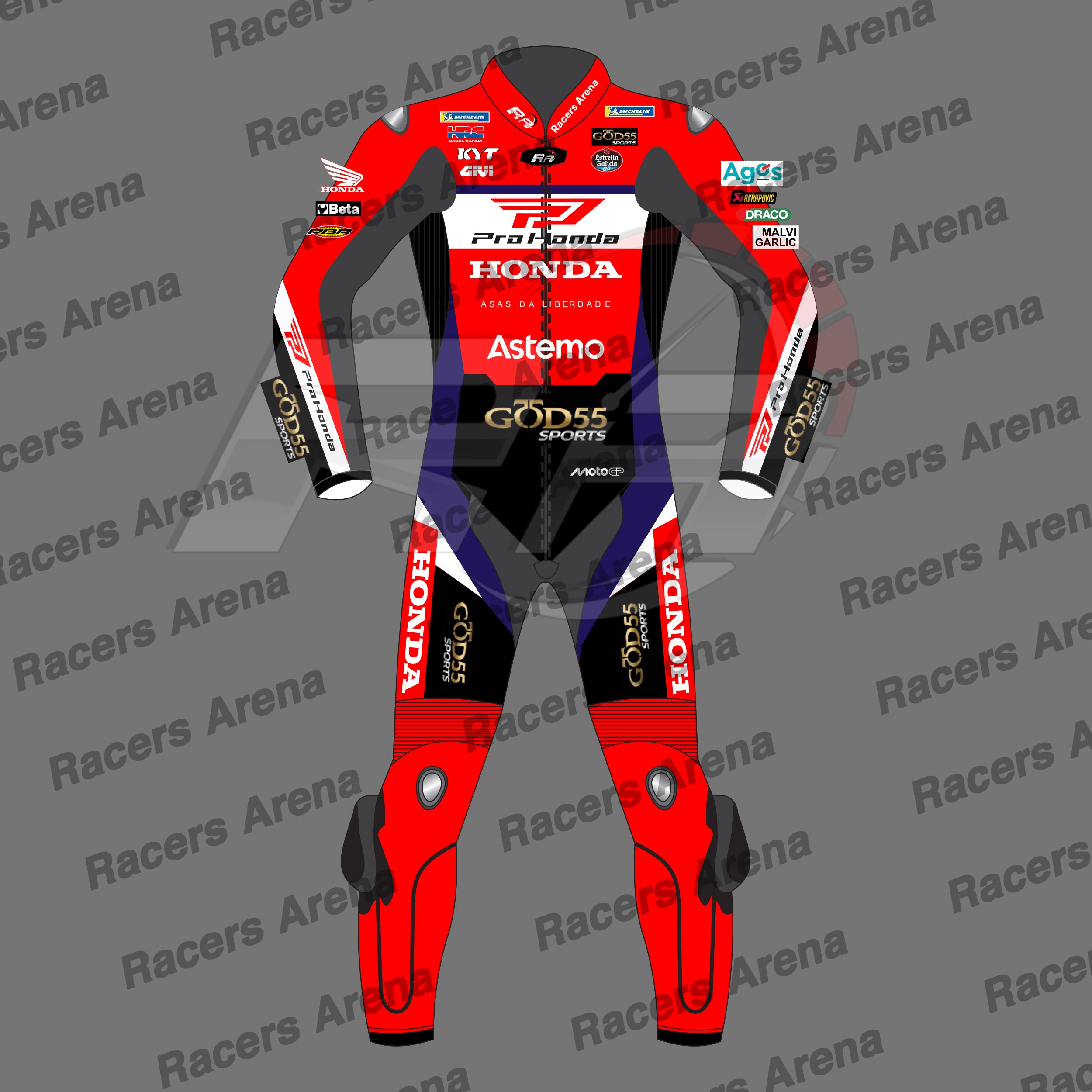 Diogo Moreira Honda LCR MotoGP 2026 Motorbike Leather Race Suit Front