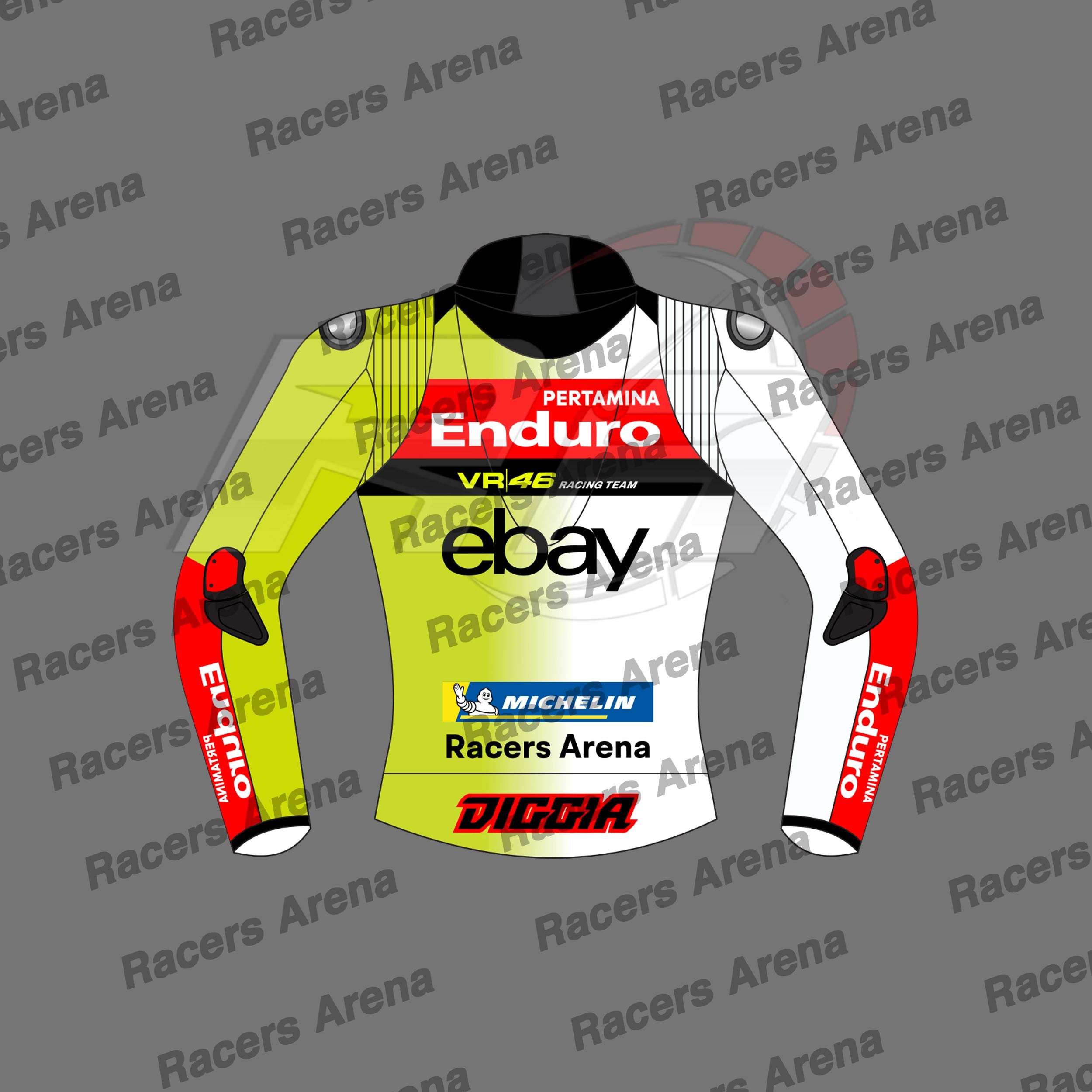 Fabio Di Giannantonio Pertamina Enduro VR46 Racing Team 2024 Motorcycle Leather Race Jacket Back Fabio Di Giannantonio Pertamina Enduro VR46 Racing Team 2024 Motorcycle Leather Race Jacket Back