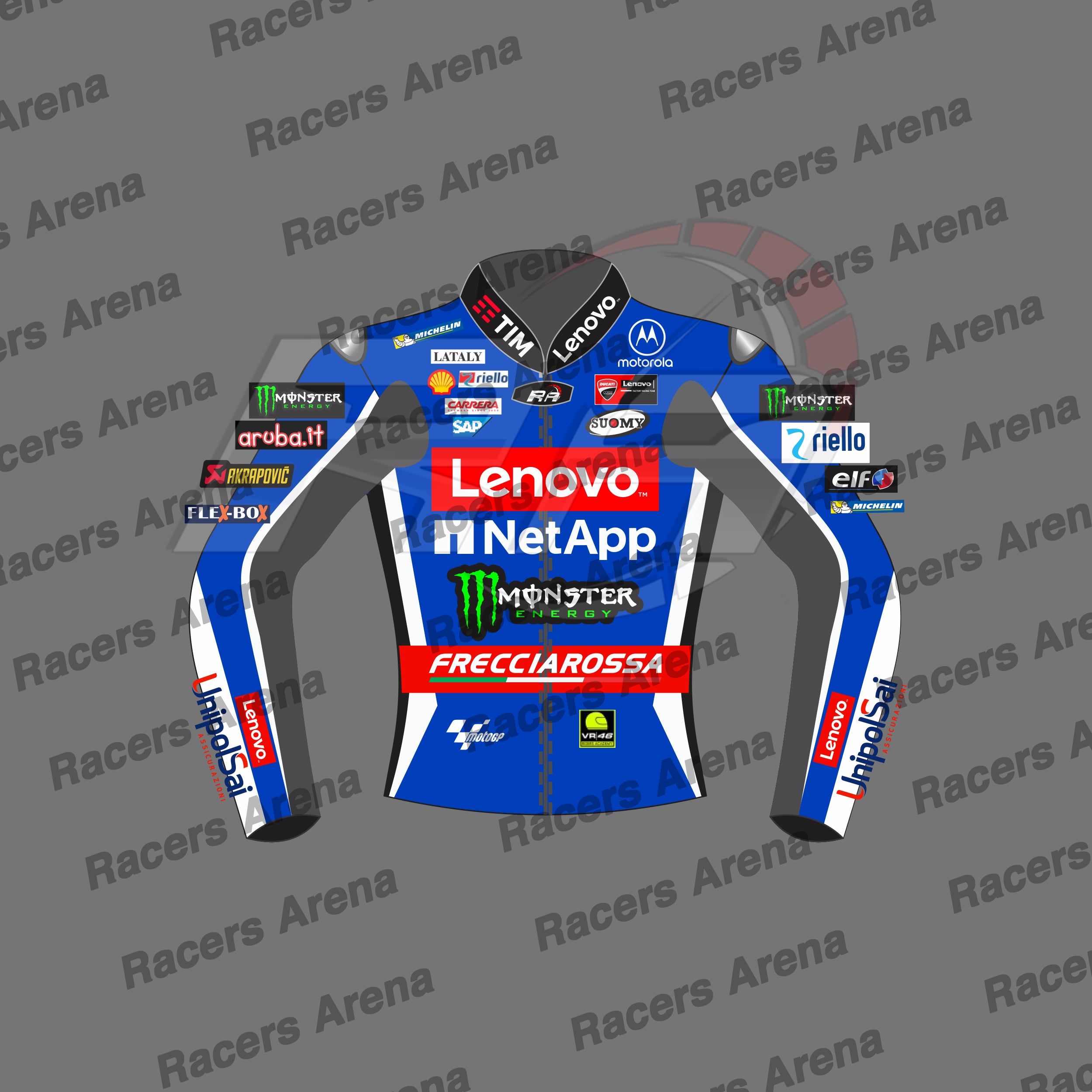 Francesco Bagnaia Blue Ducati 2024 Motorcycle Leather Race Jacket Front