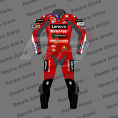 francesco bagnaia motogp ducati 2024 motorcycle leather race suit front