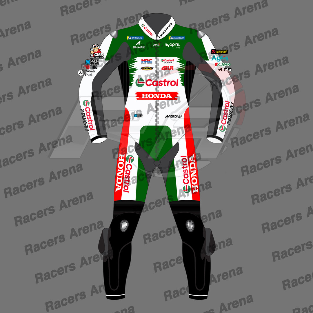 Johann Zarco 2025 Honda Castrol Motorbike Race Leather Suit Front