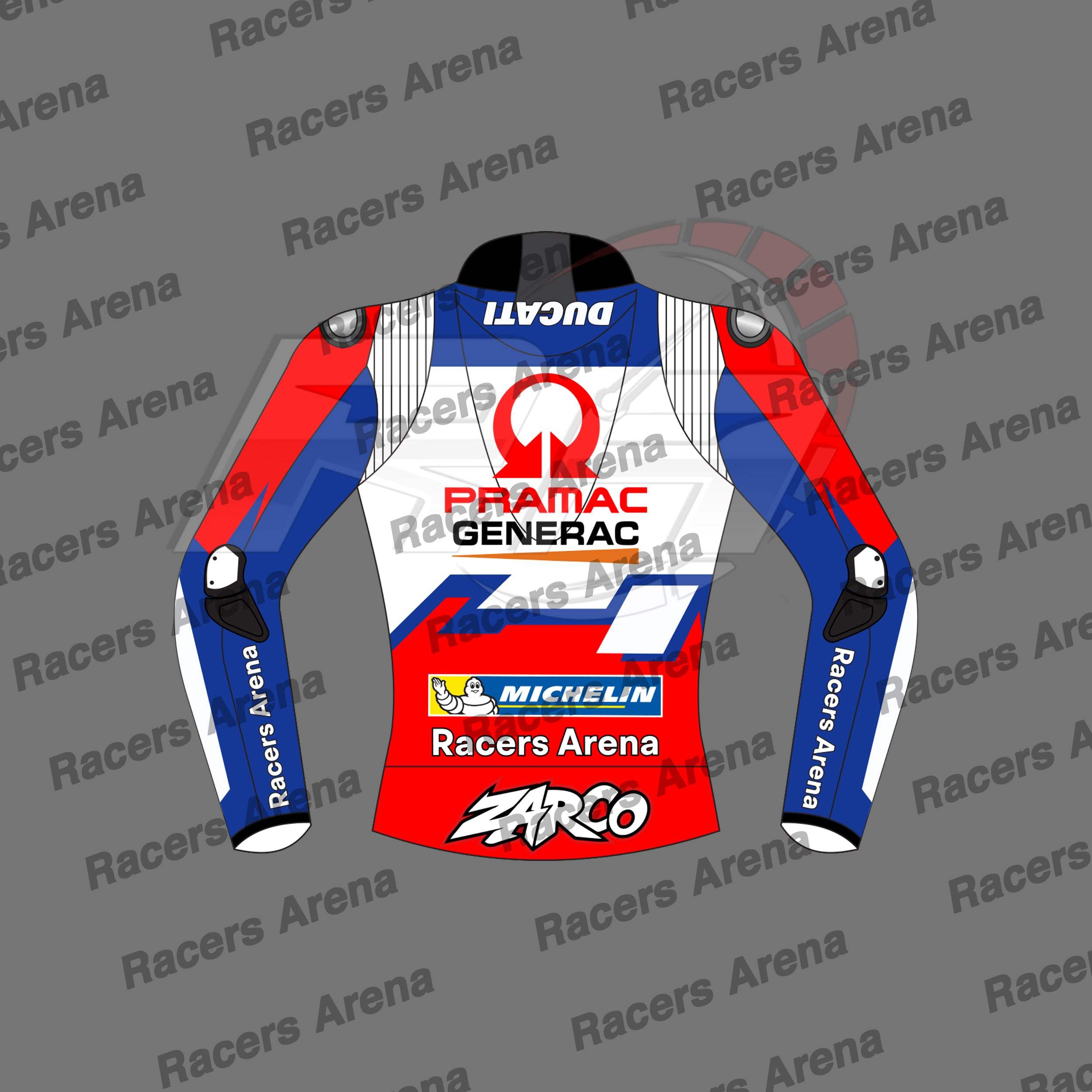 Johann Zarco Ducati Pramac MotoGP 2022 Motorcycle Racing Leather Jacket Back Johann Zarco Ducati Pramac MotoGP 2022 Motorcycle Racing Leather Jacket Back