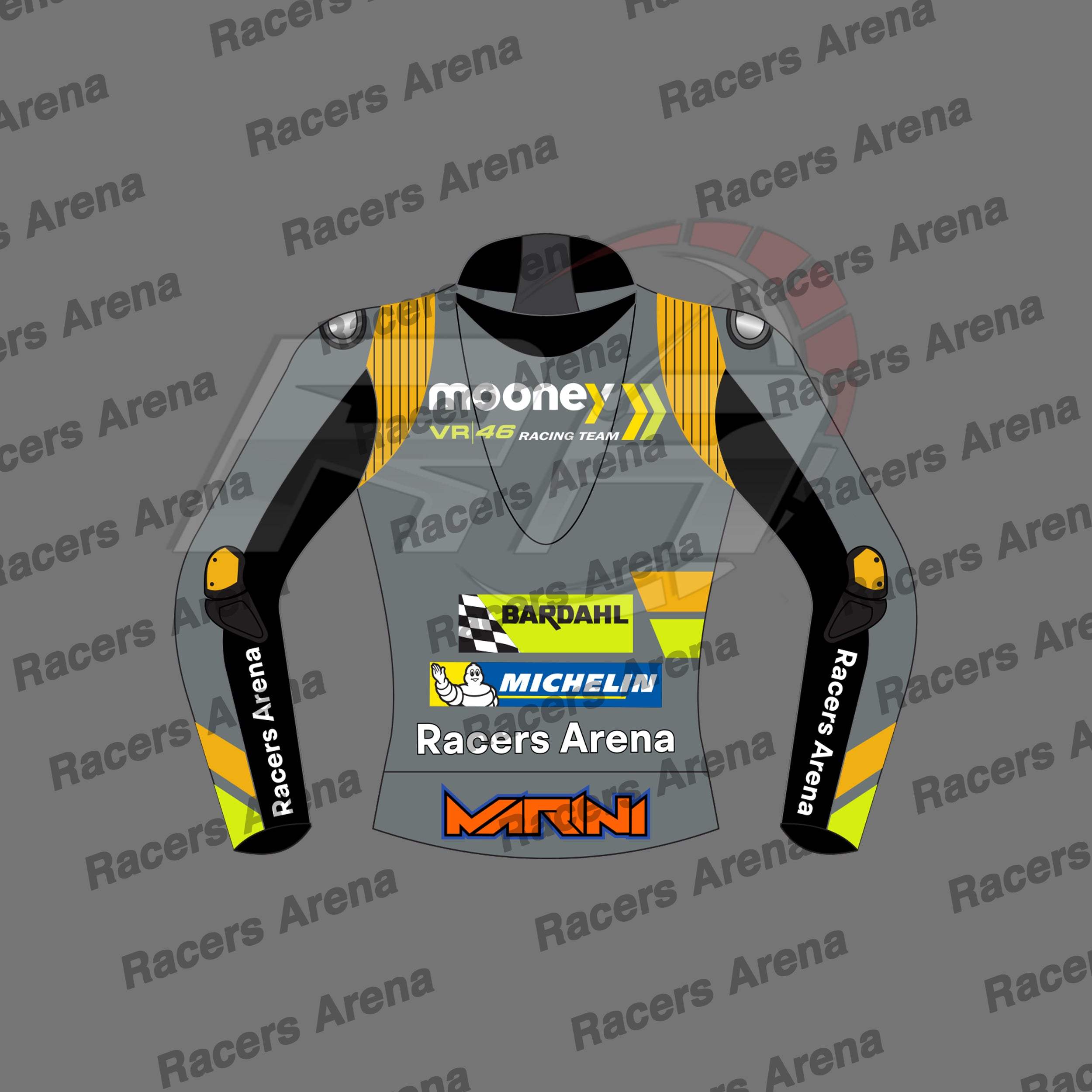 Luca Marini Mooney VR46 MotoGP 2022 Motorcycle Racing Leather Jacket Back Luca Marini Mooney VR46 MotoGP 2022 Motorcycle Racing Leather Jacket Back