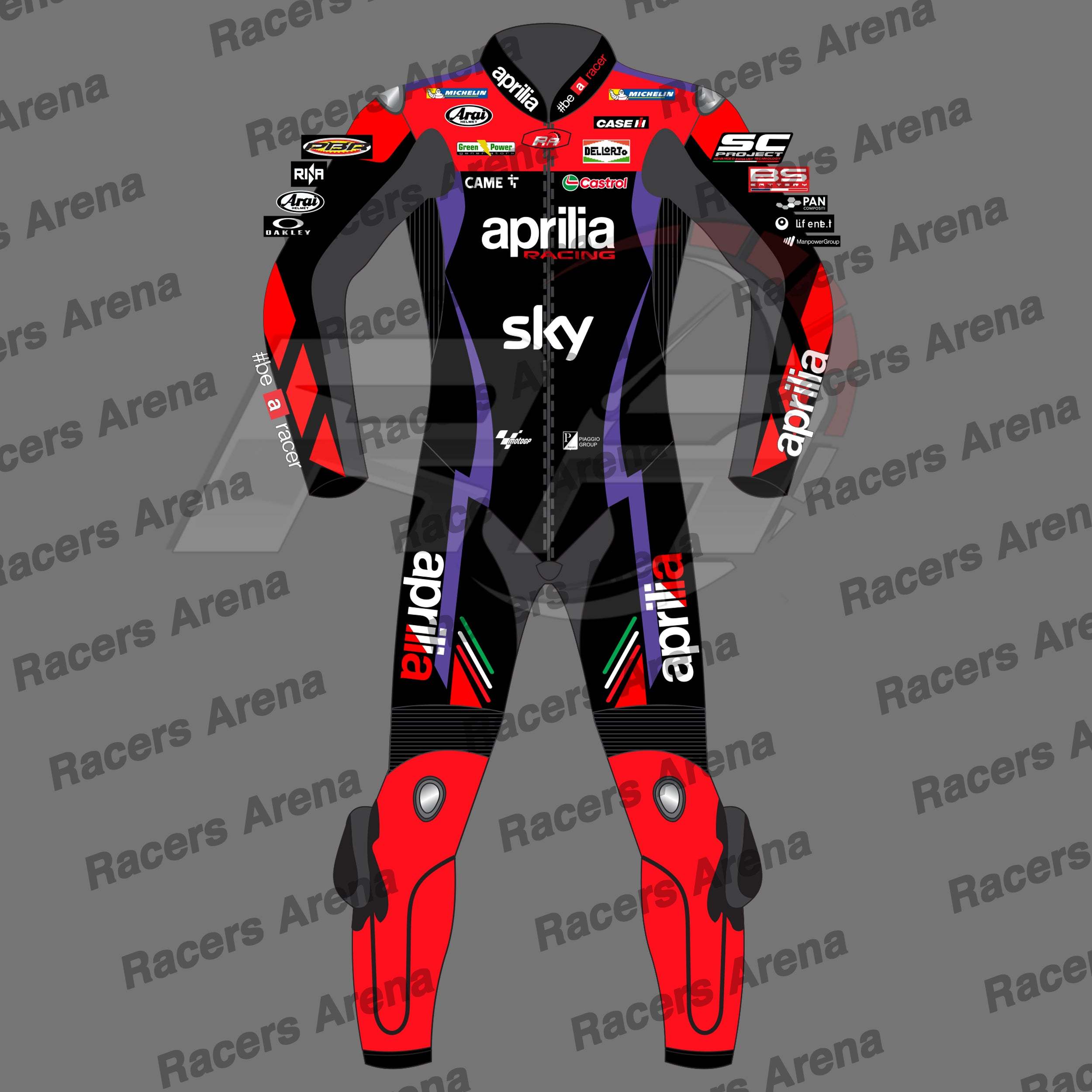 Maverick Vinales Aprilia 2024 MOTOGP Motorcycle Leather Race Suit Front