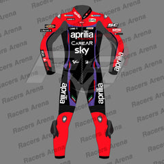 Maverick Vinales Aprilia MotoGP 2023 Motorcycle Leather Racing Suit Front