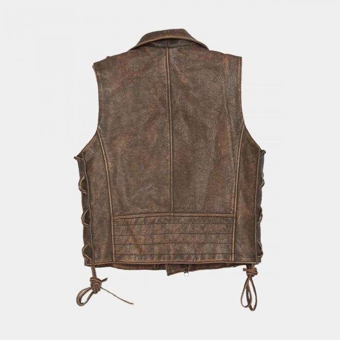 Brown Leather Motorcycle Vest Back Brown Leather Motorcycle Vest Back