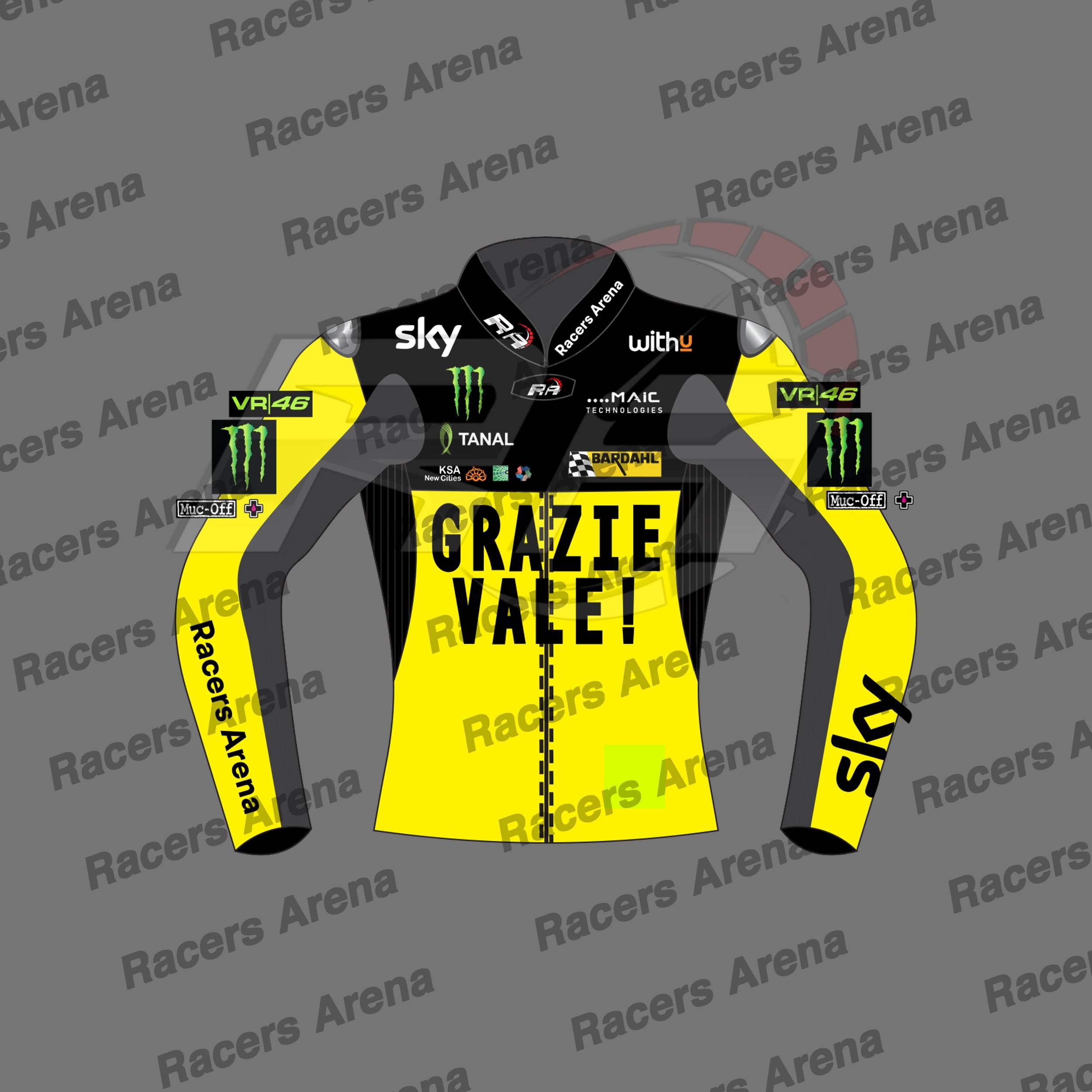 Buy Grazie Vale VR46 Sky Leather Race Jacket Front