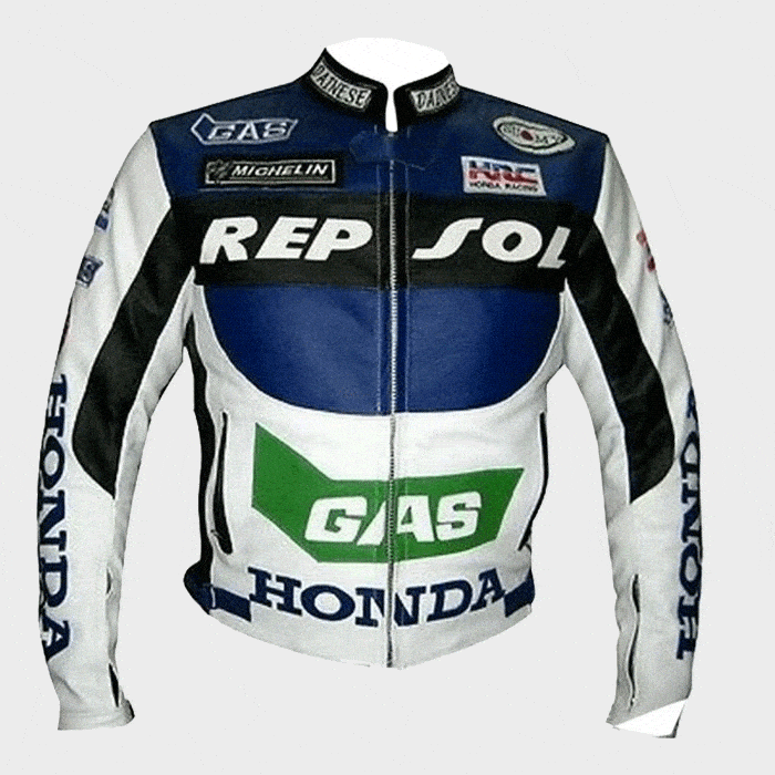 Honda Repsol Gas Motorcycle Biker Leather Jacket Front