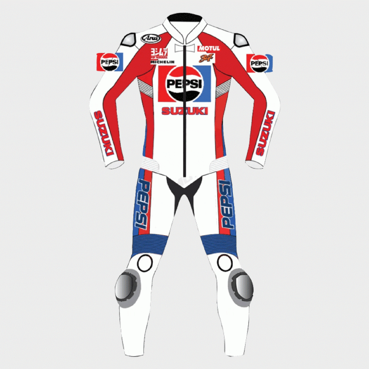 Kevin Schwantz Pepsi Suzuki Race Leather Suit – Racers Arena Kevin Schwantz Pepsi Suzuki Race Leather Suit – Racers Arena