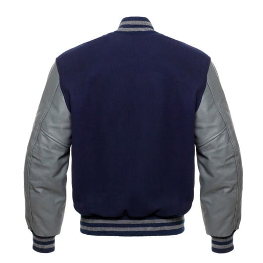 Navy Blue Letterman Jacket with Grey Leather Sleeves