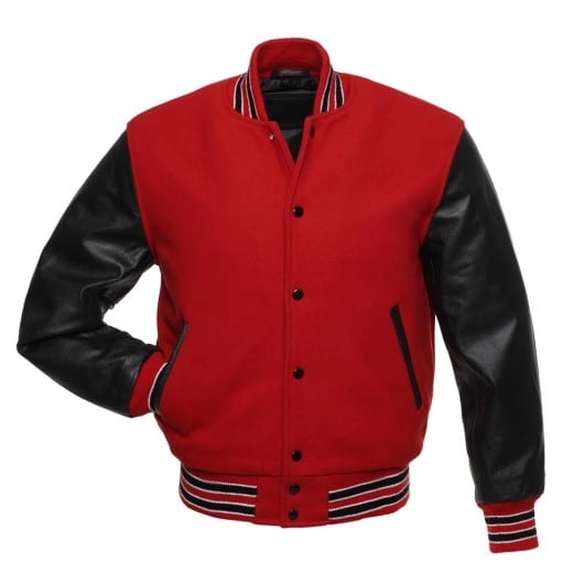 Red Letterman Jacket with Black Leather Sleeves