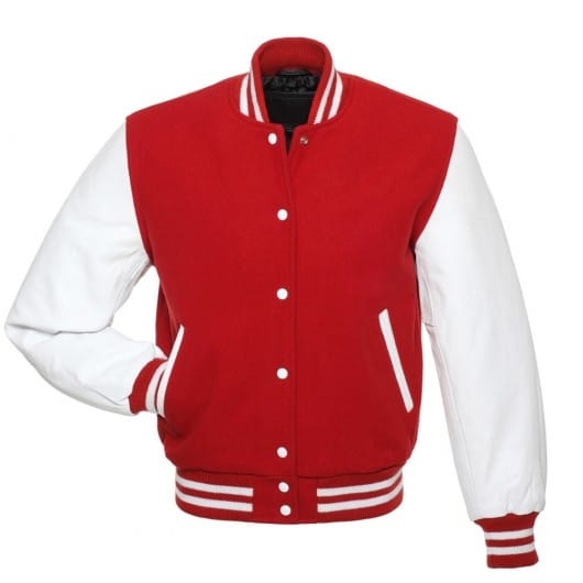 Red Letterman Jacket with White Leather Sleeves
