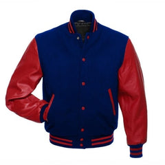 Royal Blue Letterman Jacket with Red Leather Sleeves